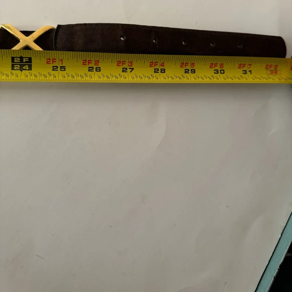 Brown suede leather fashion belt with gold accents